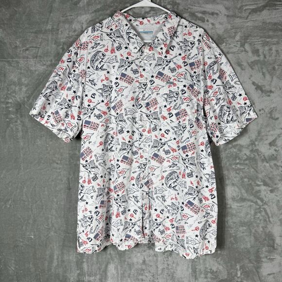 Columbia PFG Vented SS Shirt Mens 2XL Printed USA Flag - Picture 1 of 13